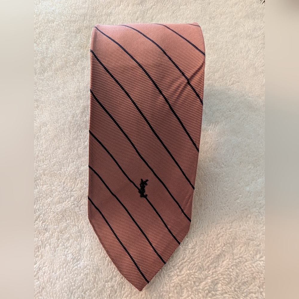 Yves Saint Laurent YSL Neckwear Mauve Blue Striped Silk Skinny Necktie